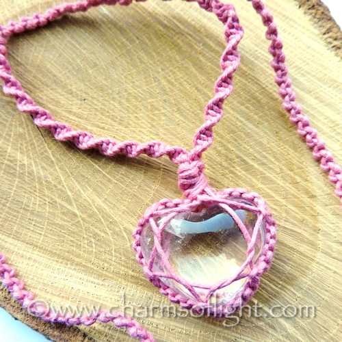 Clear Quartz Heart Macrame Necklace